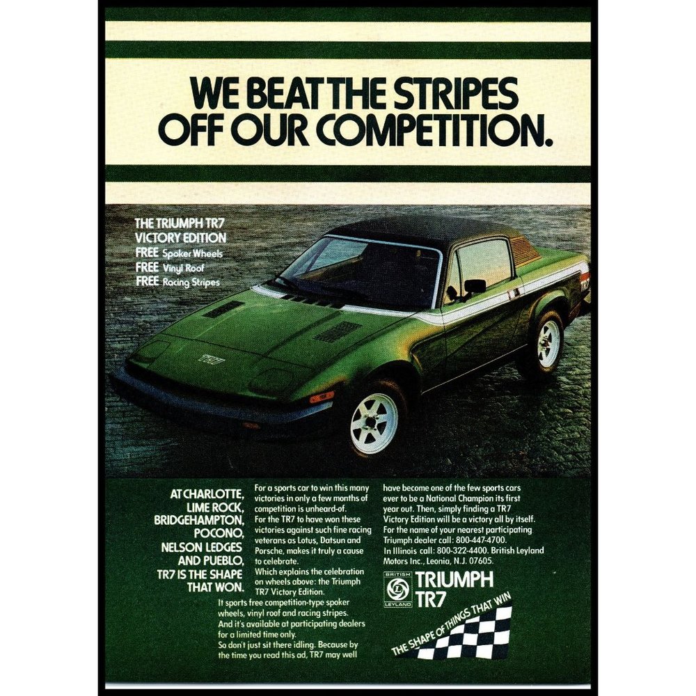 1977 Triumph TR7 TR-7 2 Door Convertible Roadster Vintage Print Ad Racing Photo